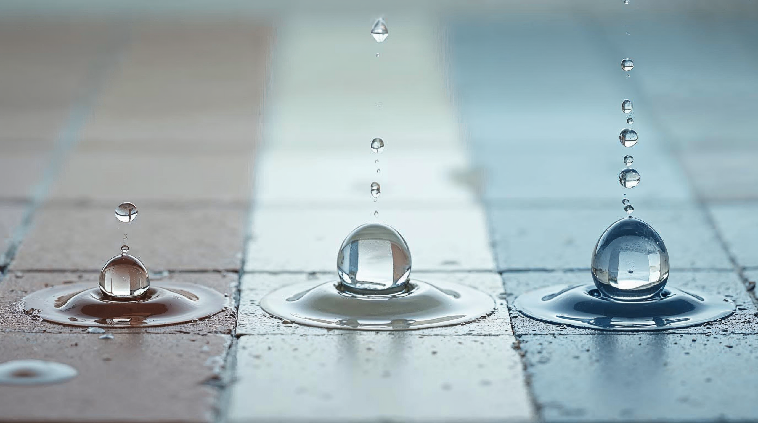 Wassertropfentest zeigt unterschiedliche Aufnahme der drei Materialien