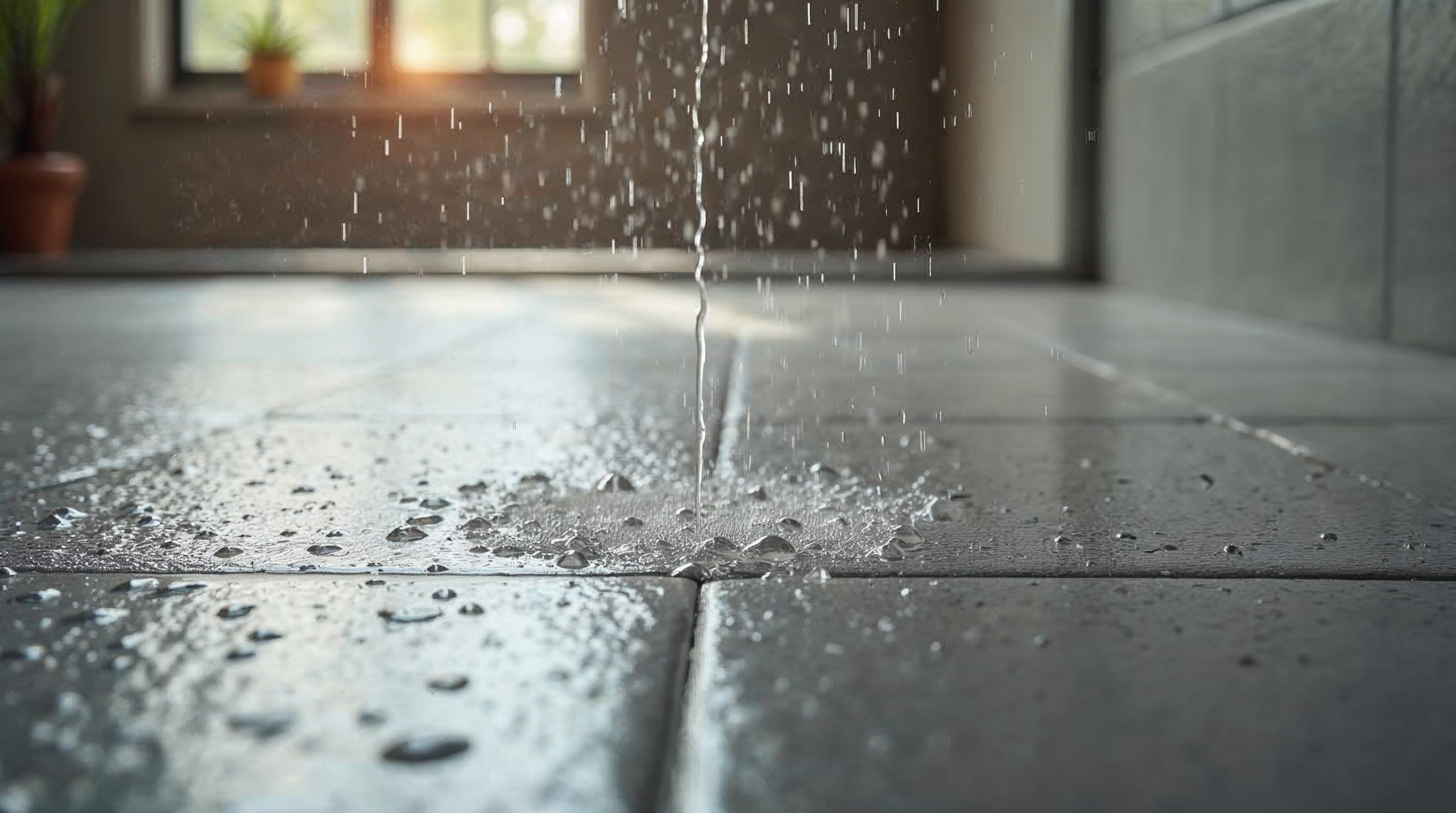 Rutschhemmende strukturierte Feinsteinzeug-Fliesen mit Wassertropfen