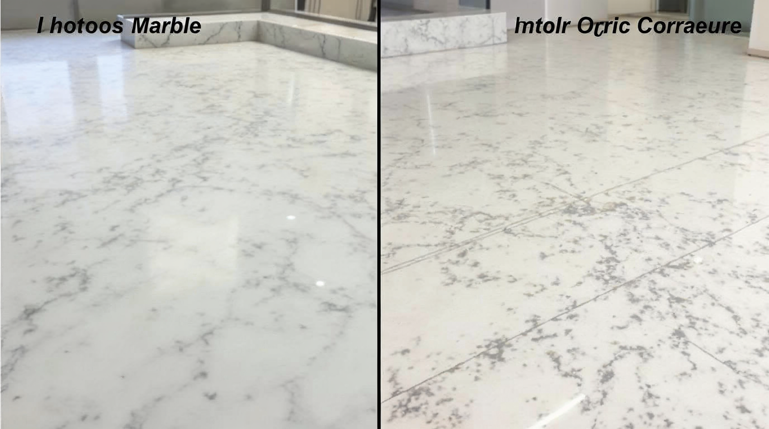 Vergleich echter Marmor und Feinsteinzeug-Fliese in Marmoroptik