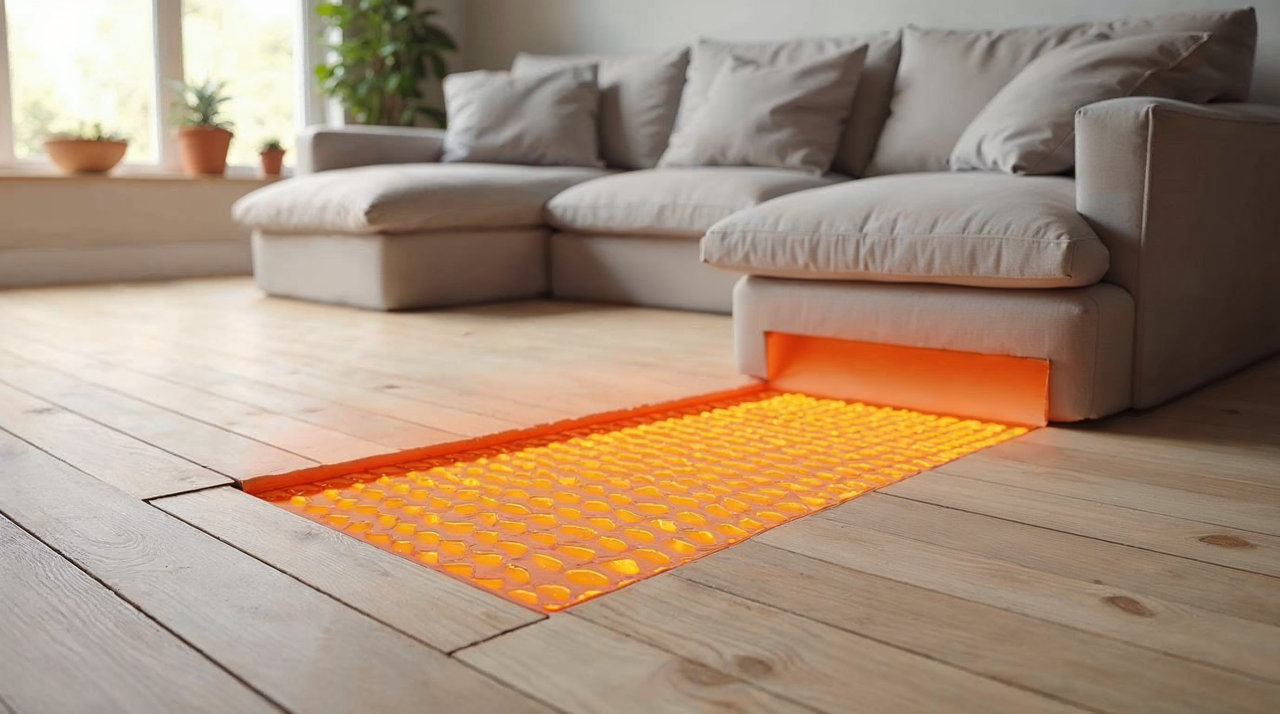 Querschnitt Fussbodenheizung unter Holz-Optik-Fliesen