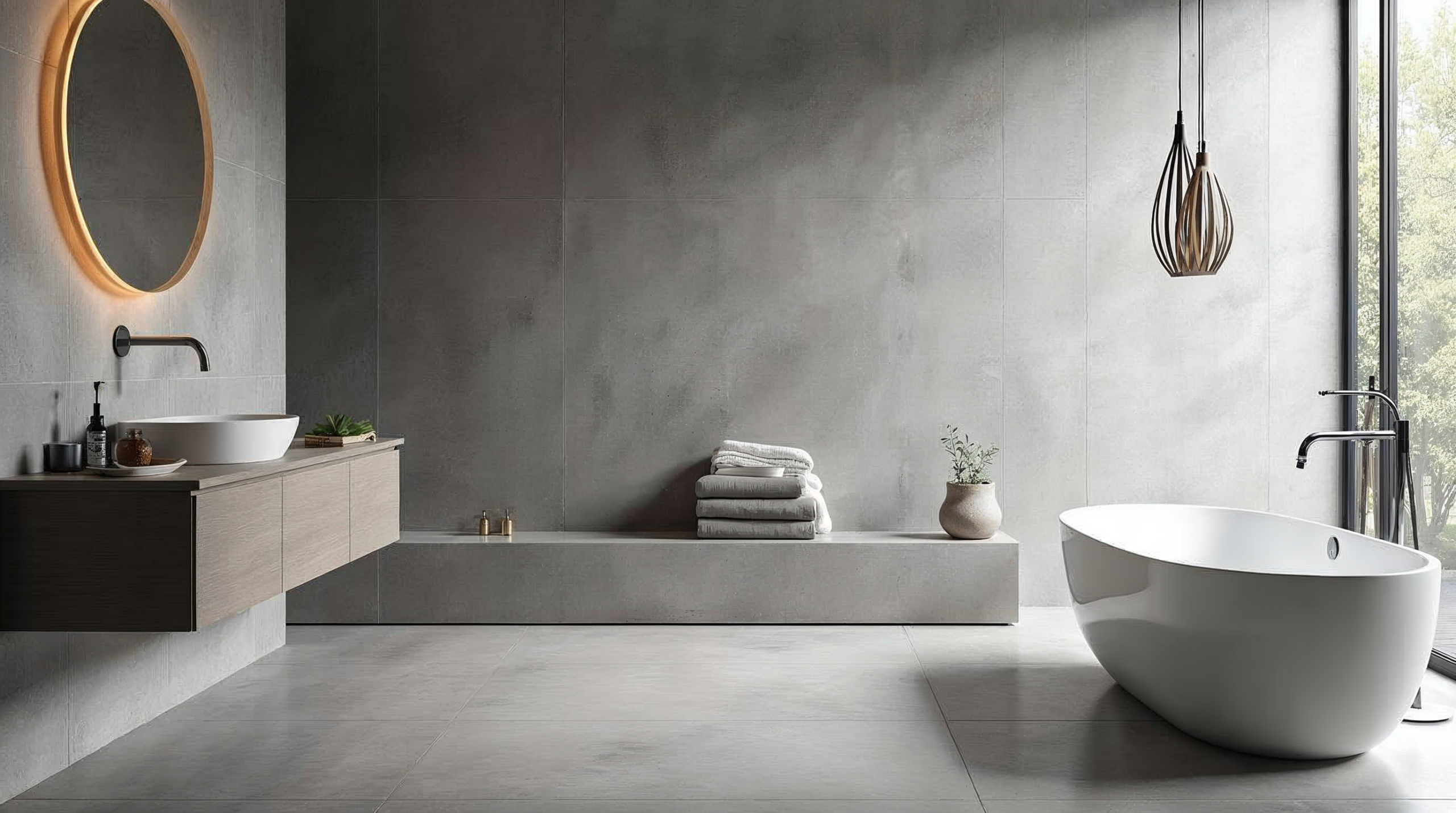 Zeitgenössisches Bad mit grauer Beton-Optik