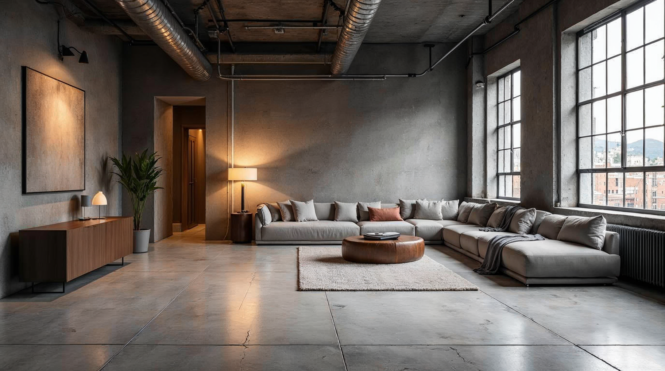 Modernes Loft mit grossformatigen Beton-Optik-Fliesen