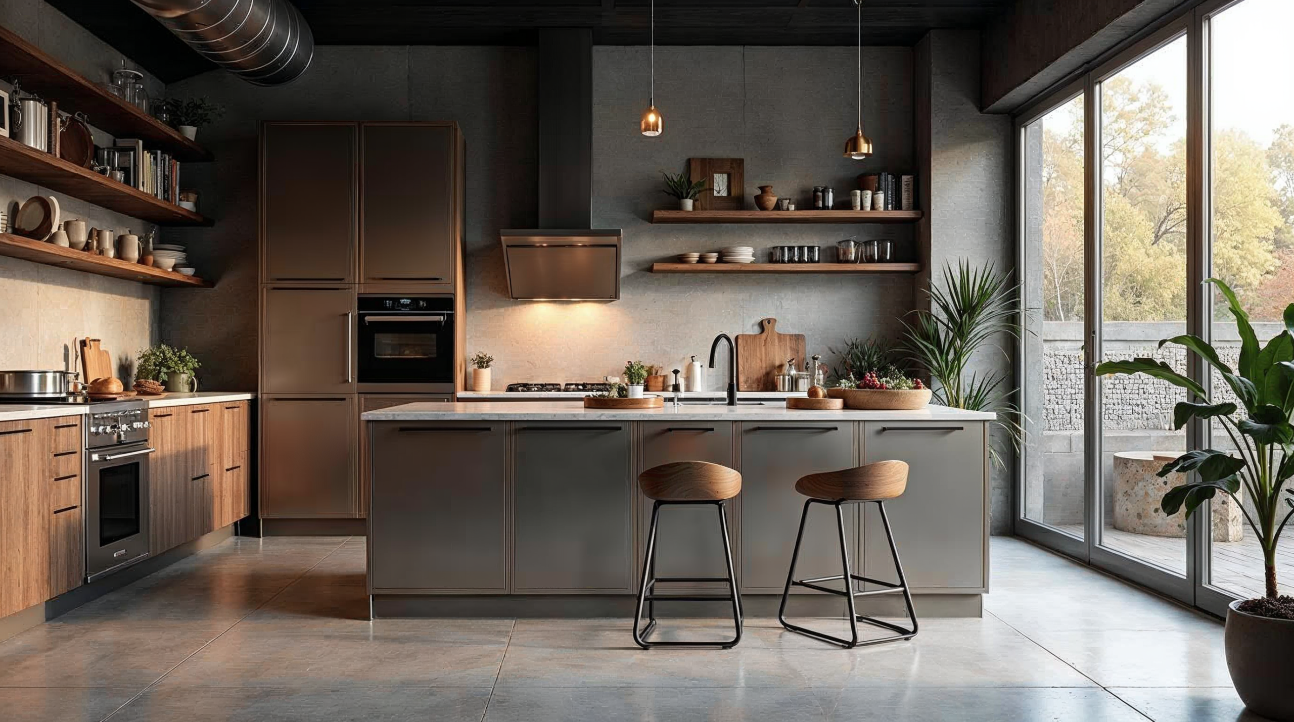 Industrial Küche mit Beton-Optik-Boden