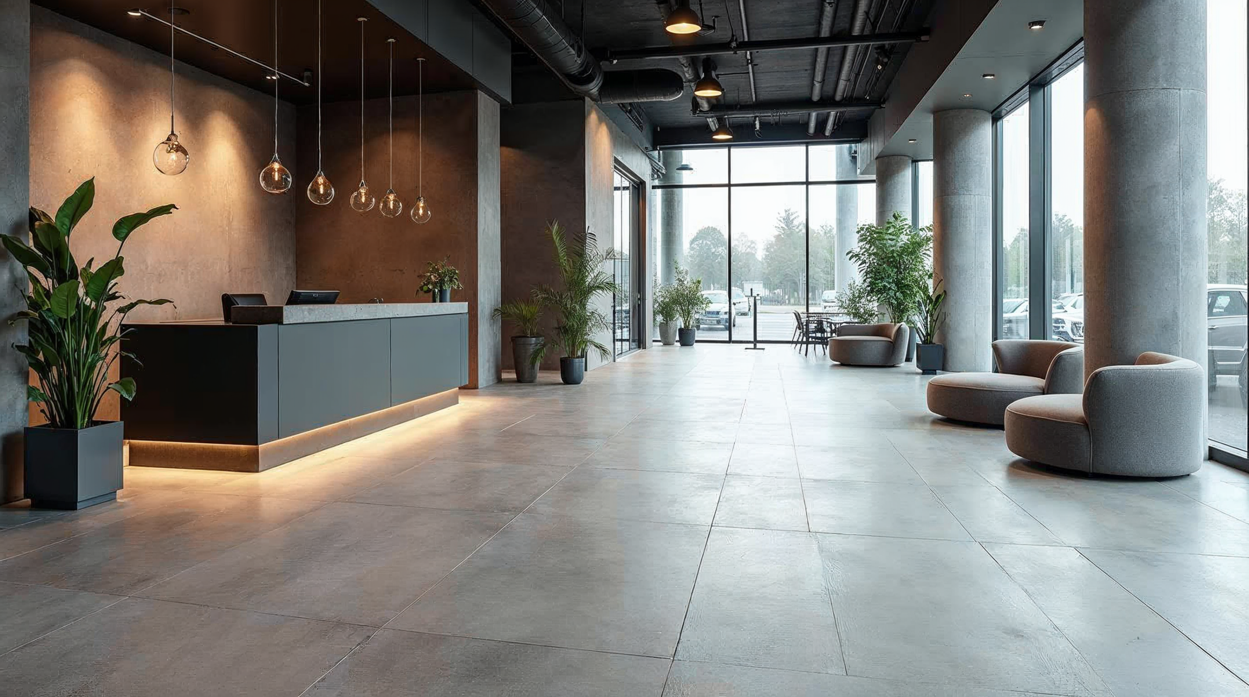 Moderne Bürolobby mit Beton-Optik