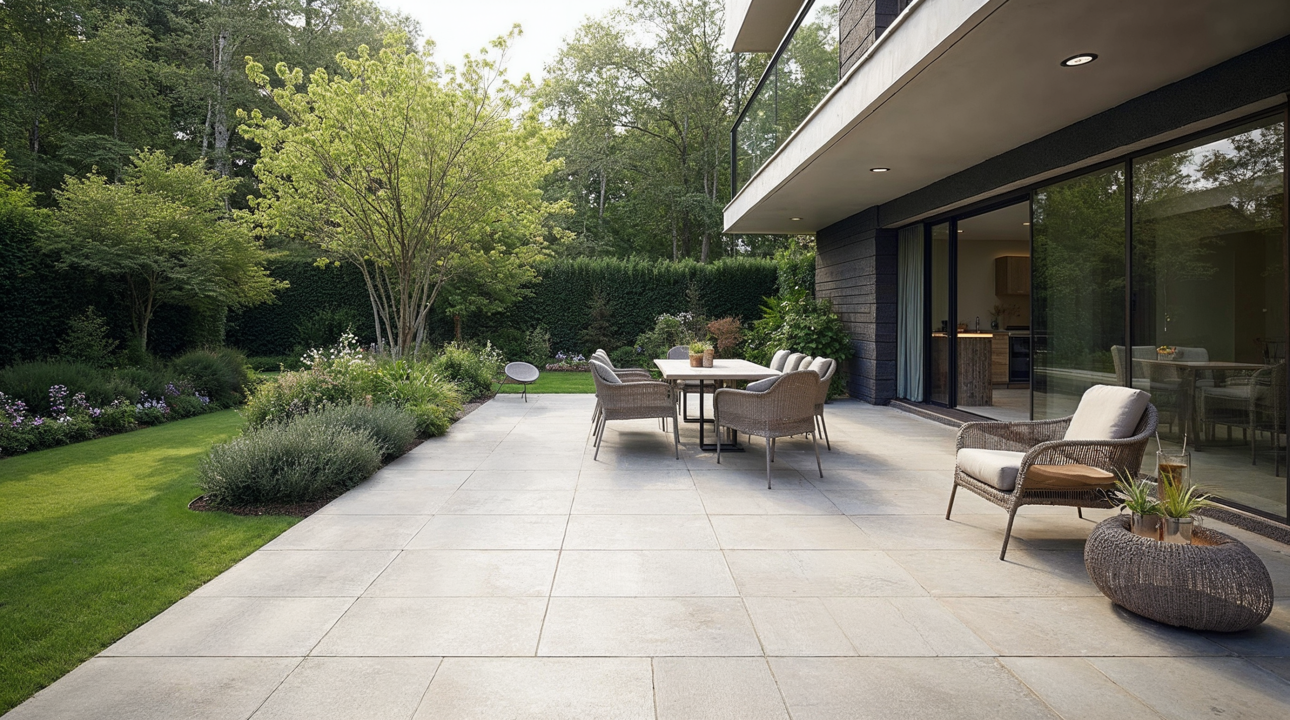 Bremer Terrasse mit grossformatigen frostbeständigen Aussenfliesen