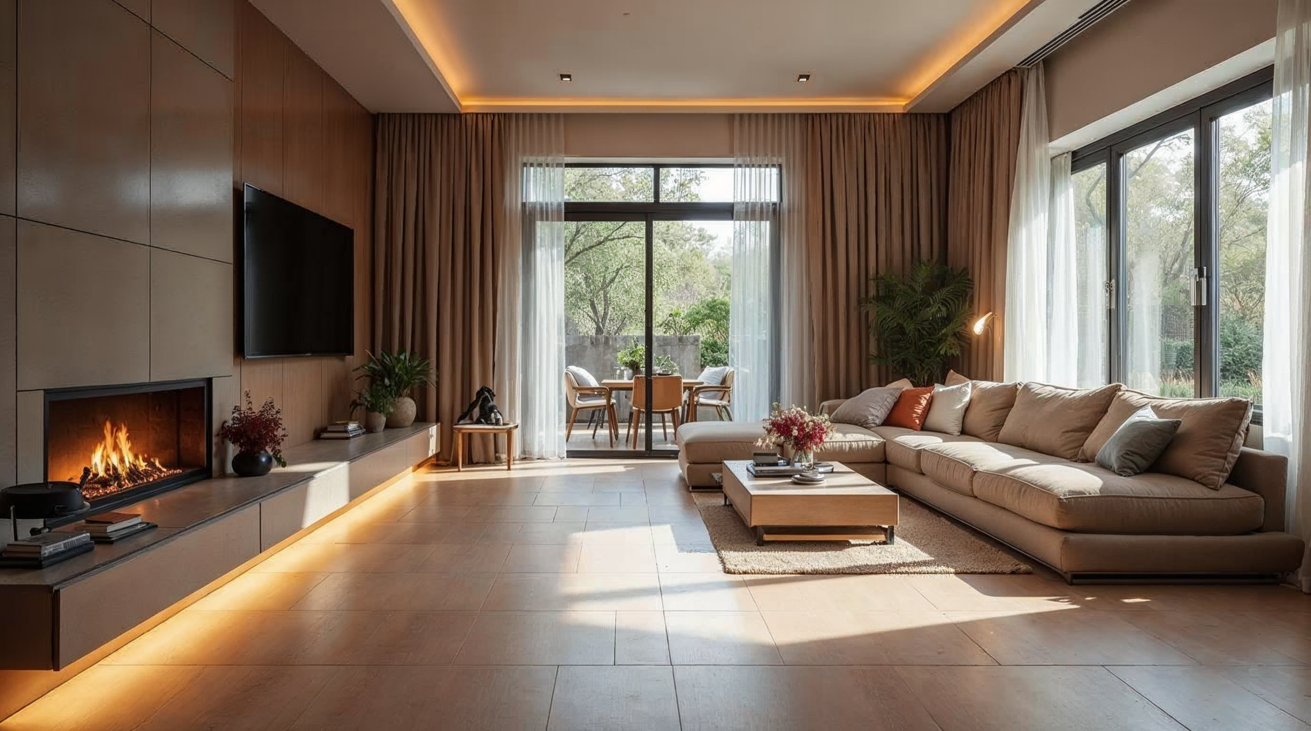 Fussbodenheizung unter grossen Wohnzimmerfliesen