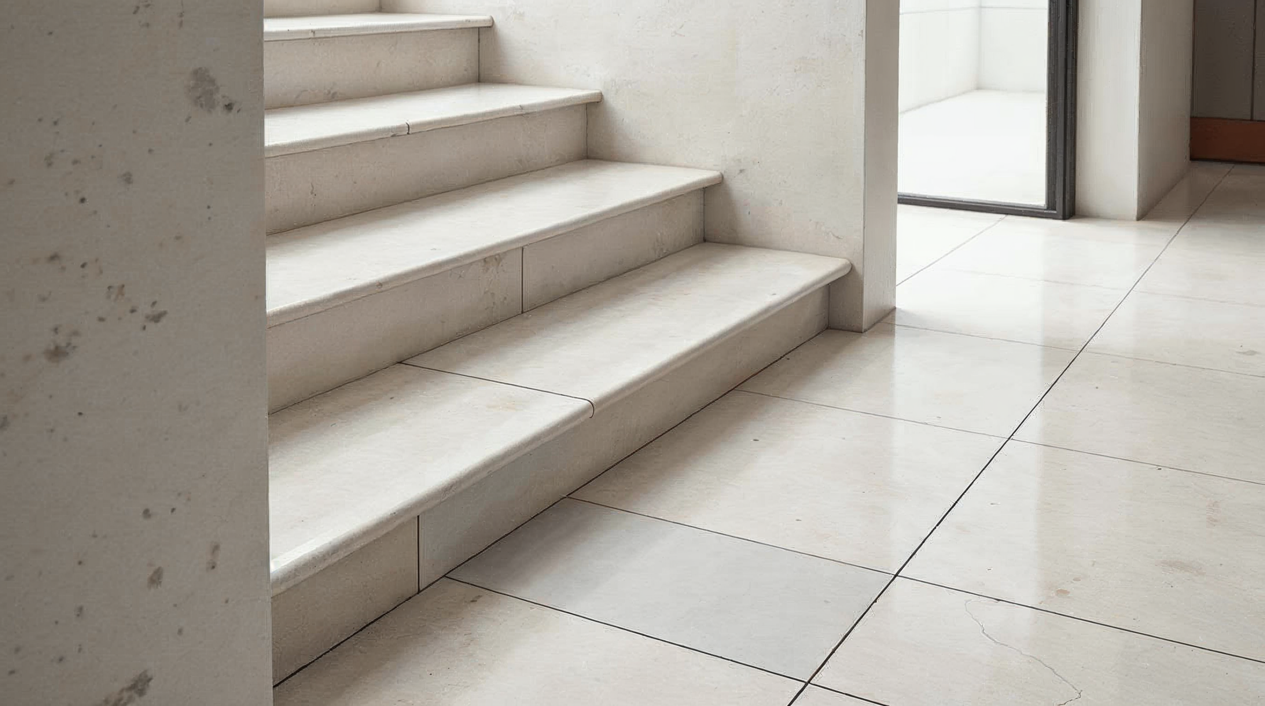 Moderne Treppe mit Fliesenstufen und passenden Bodenfliesen