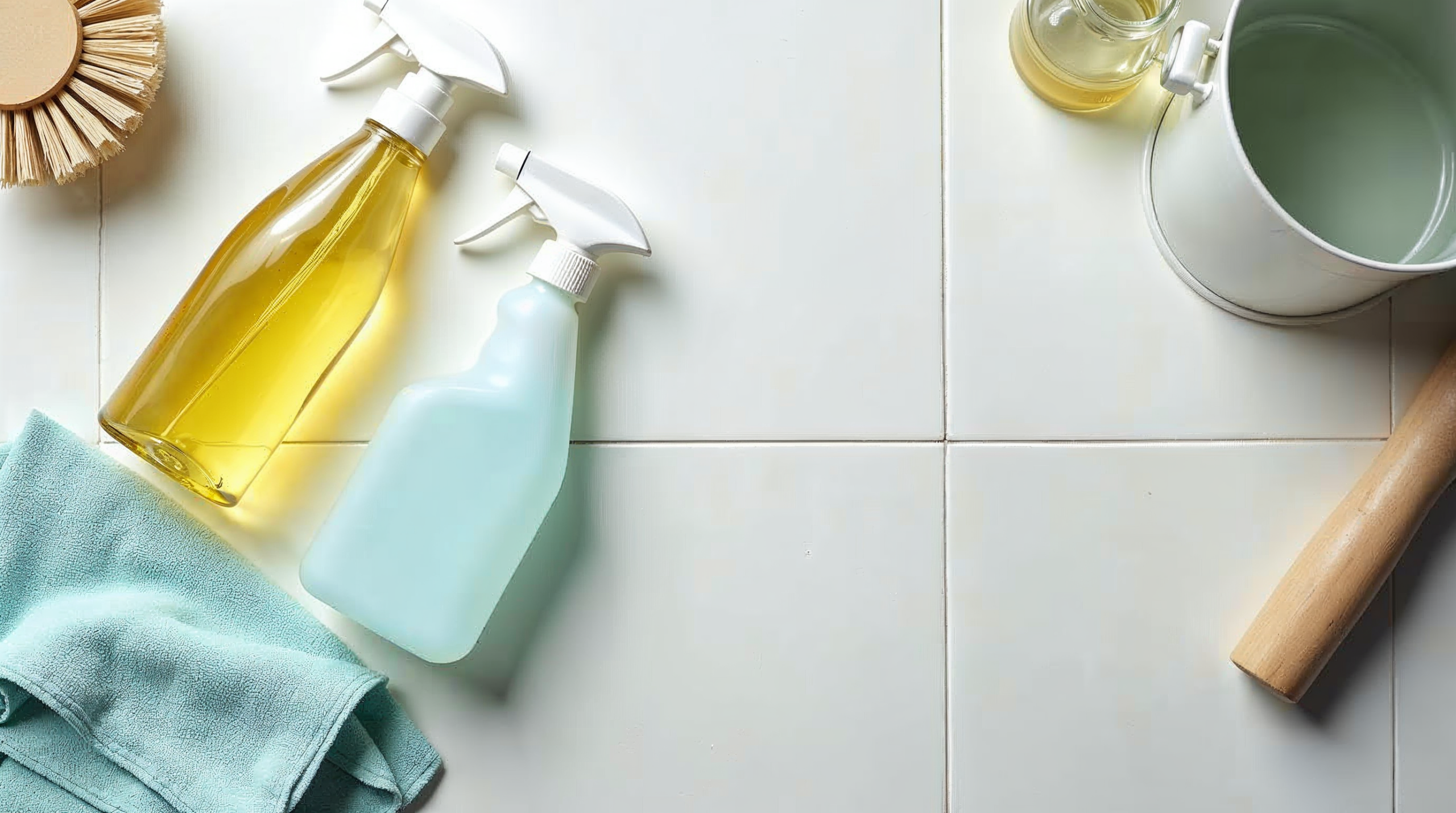 Reinigungsmittel und Werkzeug für Fliesen-Pflege