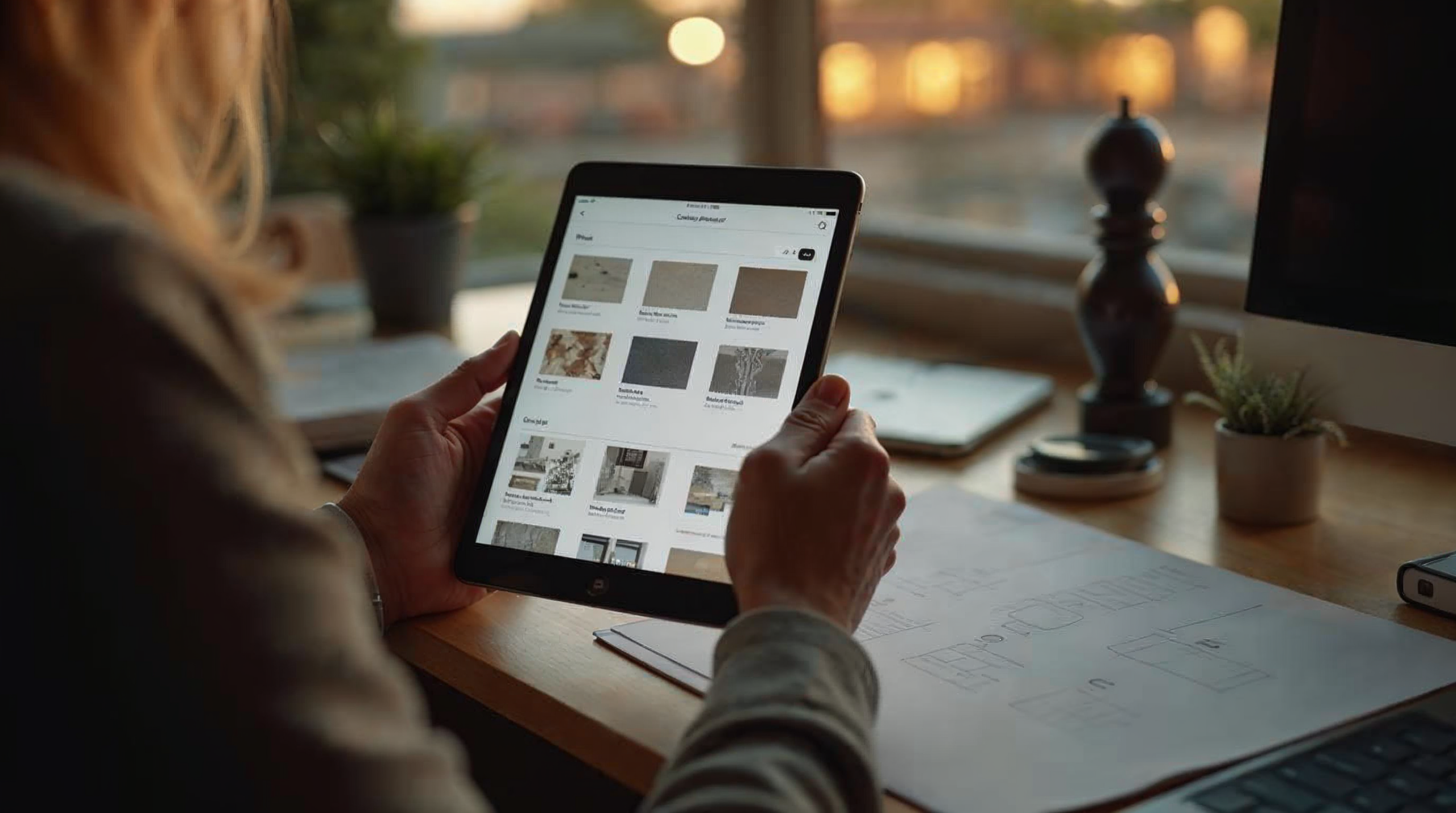 Online Fliesenshop auf Tablet durchstöbern