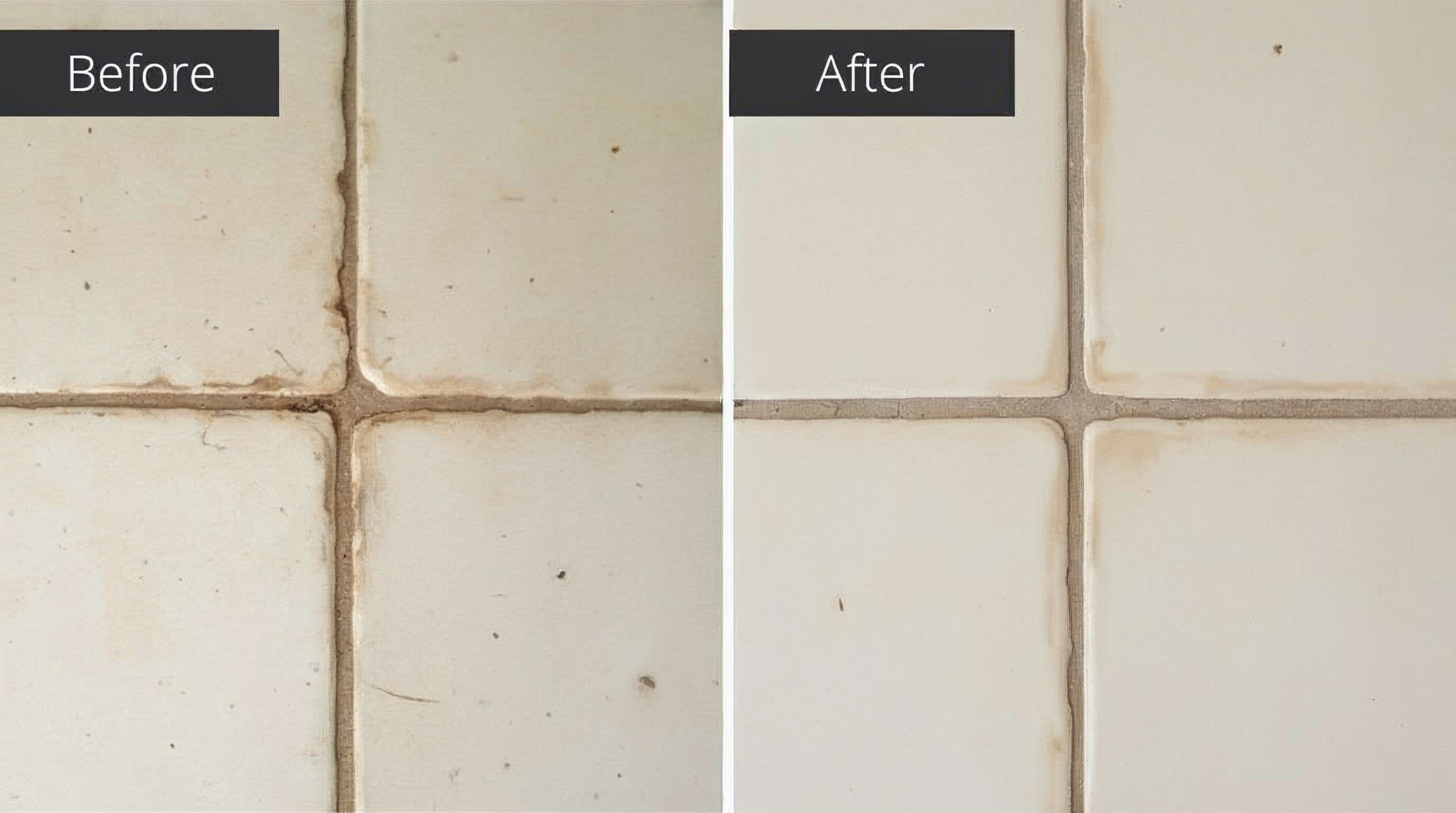 Verschmutzte und saubere Fugen im Vergleich