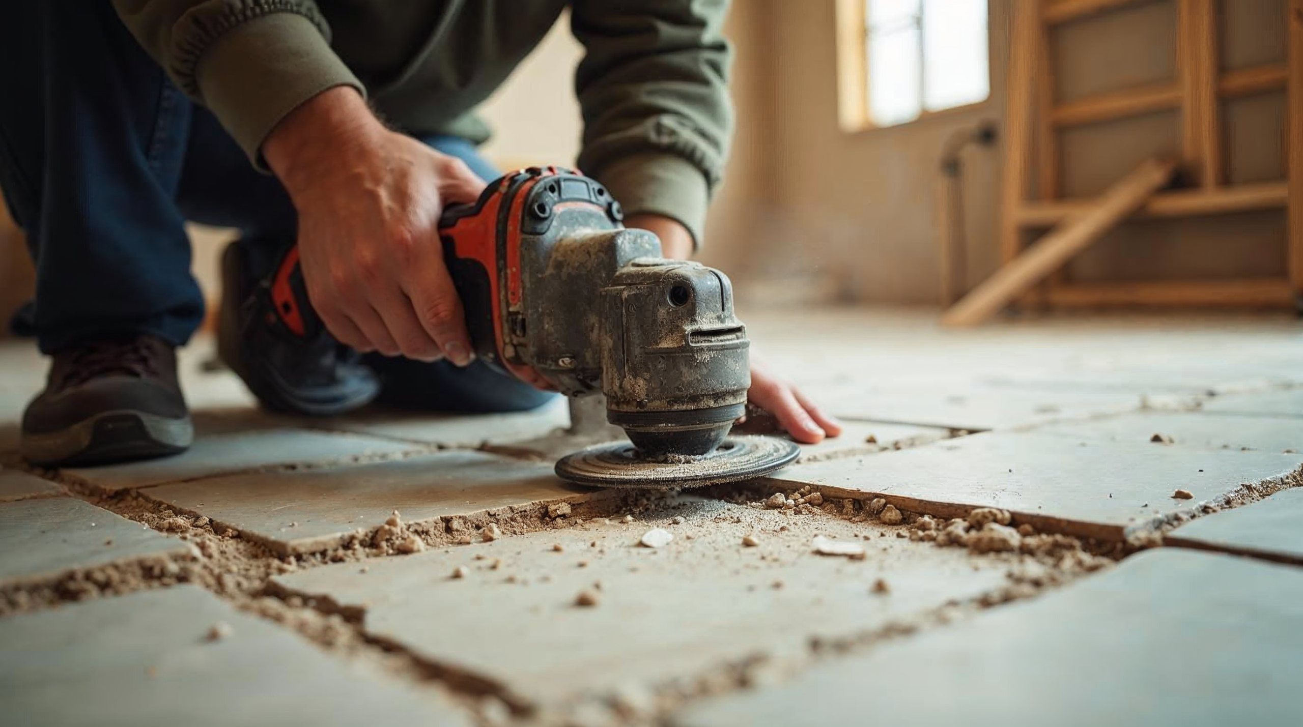 Fachmann entfernt alte Fugen mit Multitool