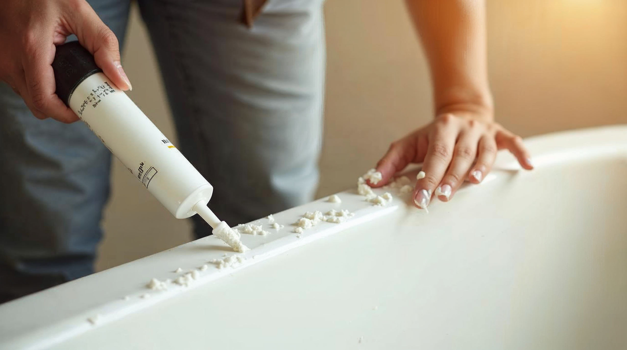 Neue Silikonfuge wird mit Kartuschenpistole aufgetragen