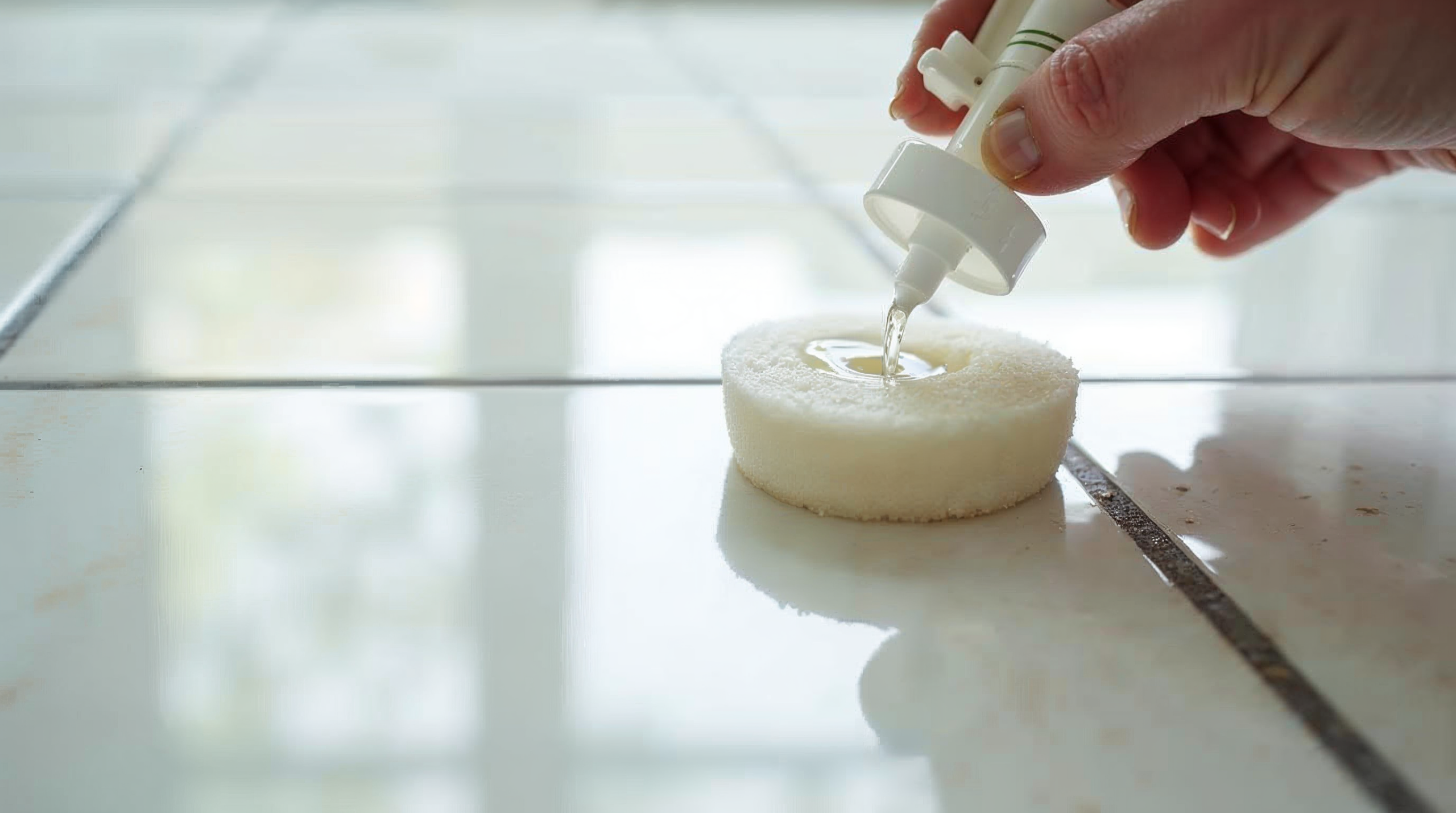 Fliesen werden mit Versiegelungsmittel bearbeitet