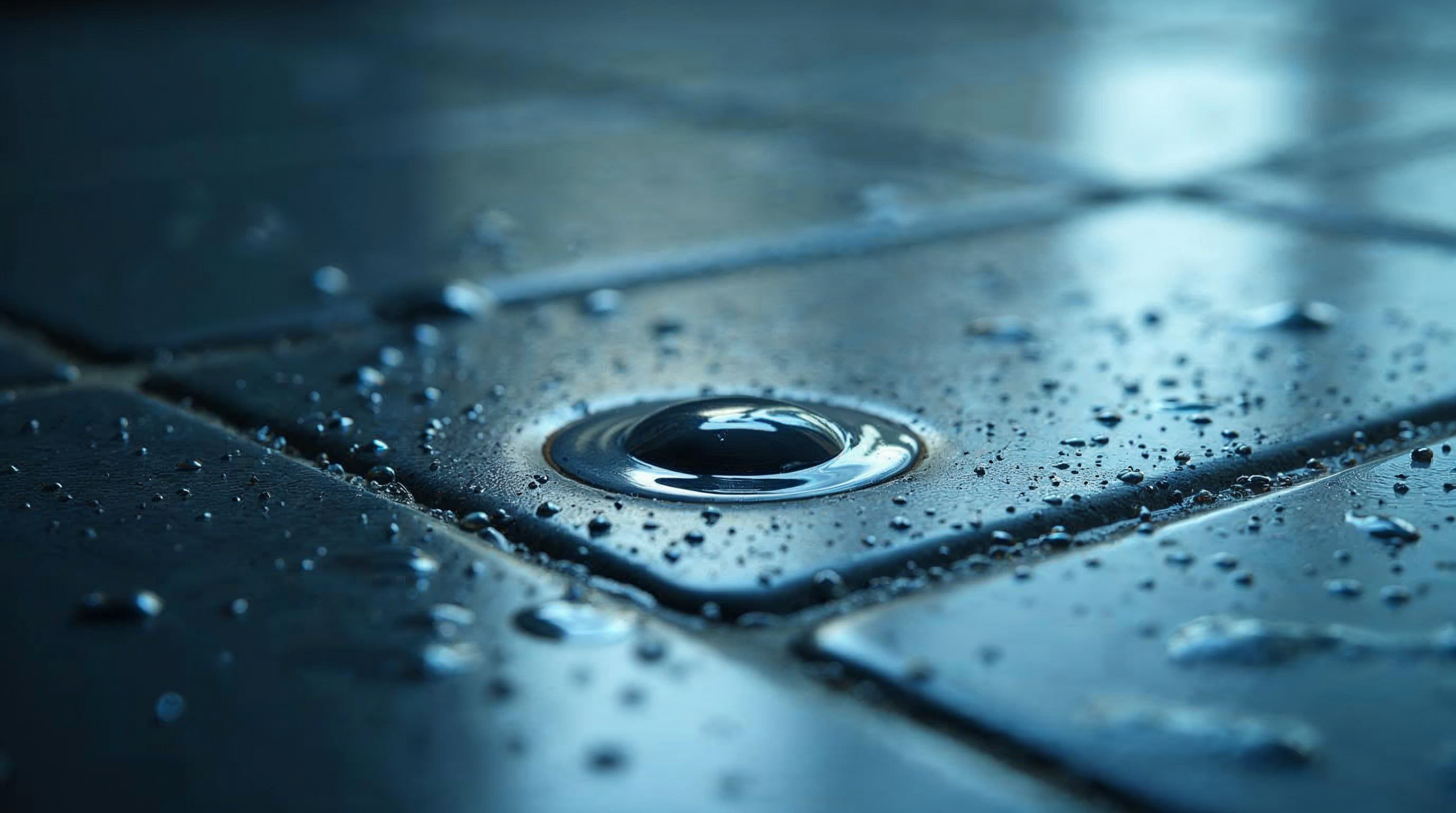 Wassertropfen perlen auf versiegelter Fliese