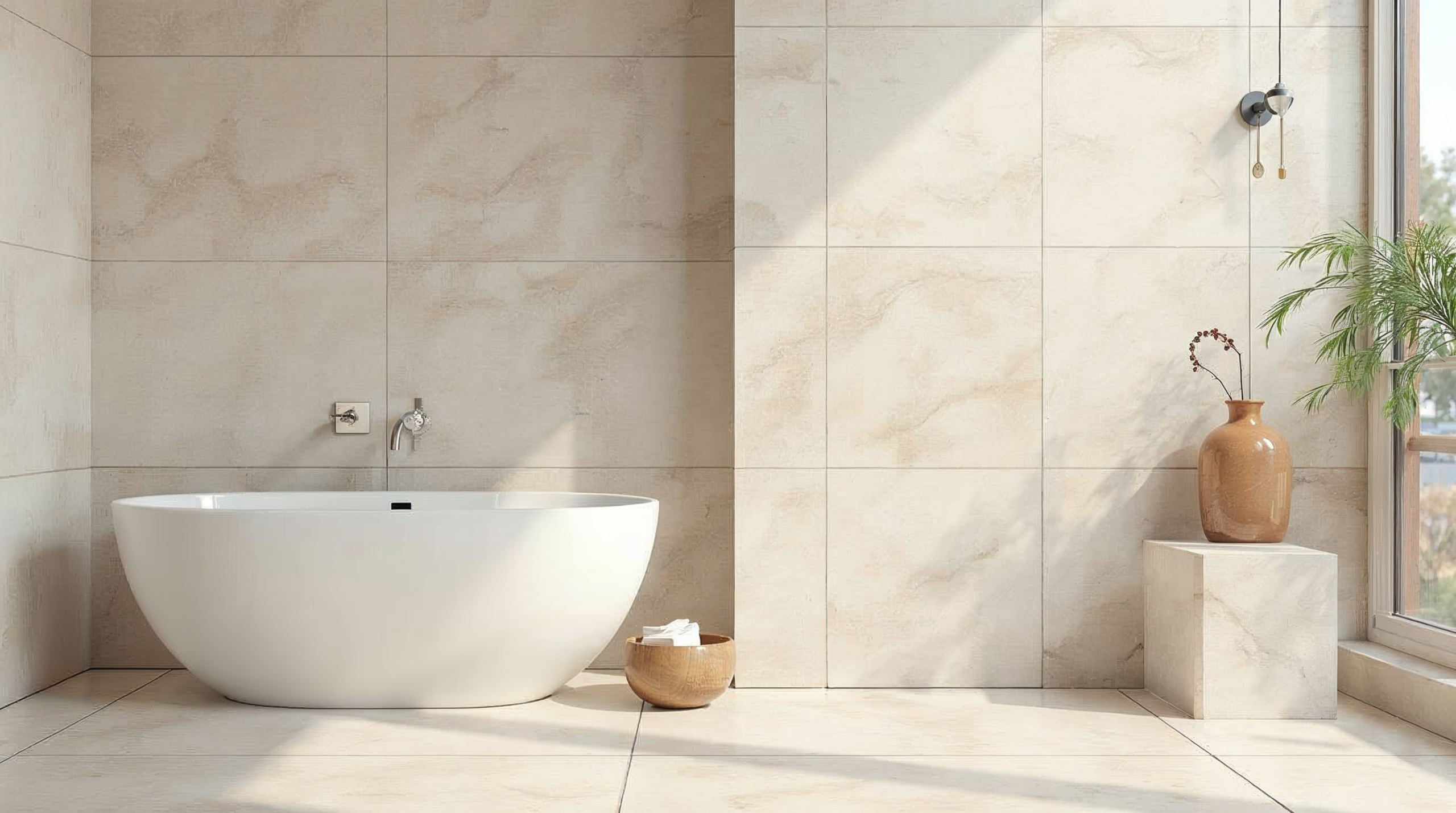 Neutrale Fliesenfarben in Weiss, Beige, Grau und Travertin