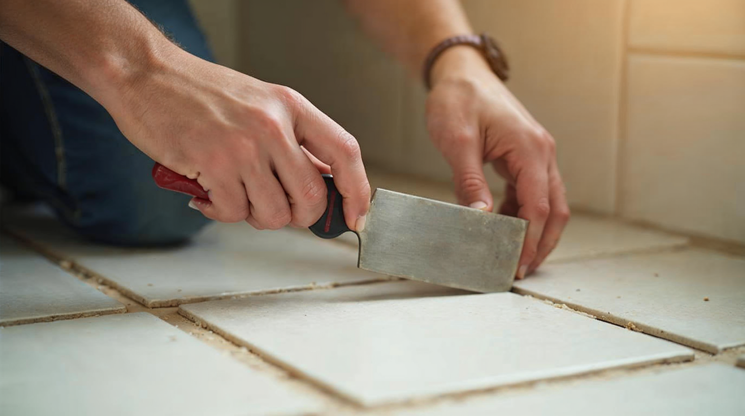 Heimwerker verlegt Fliesen selbst