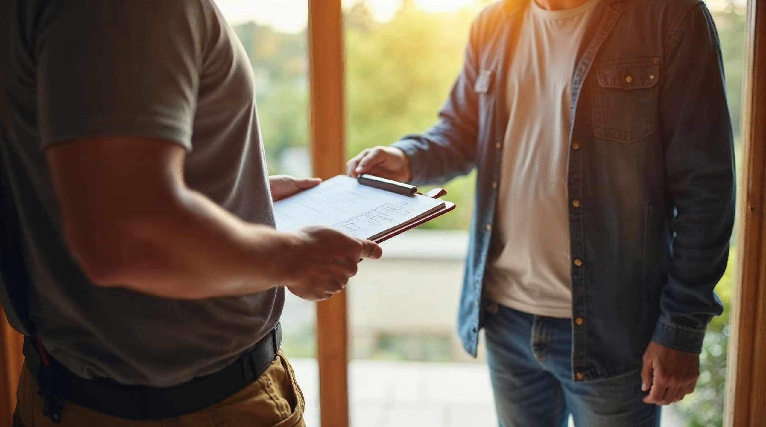 Fliesenleger überreicht detailliertes schriftliches Angebot an Kunden