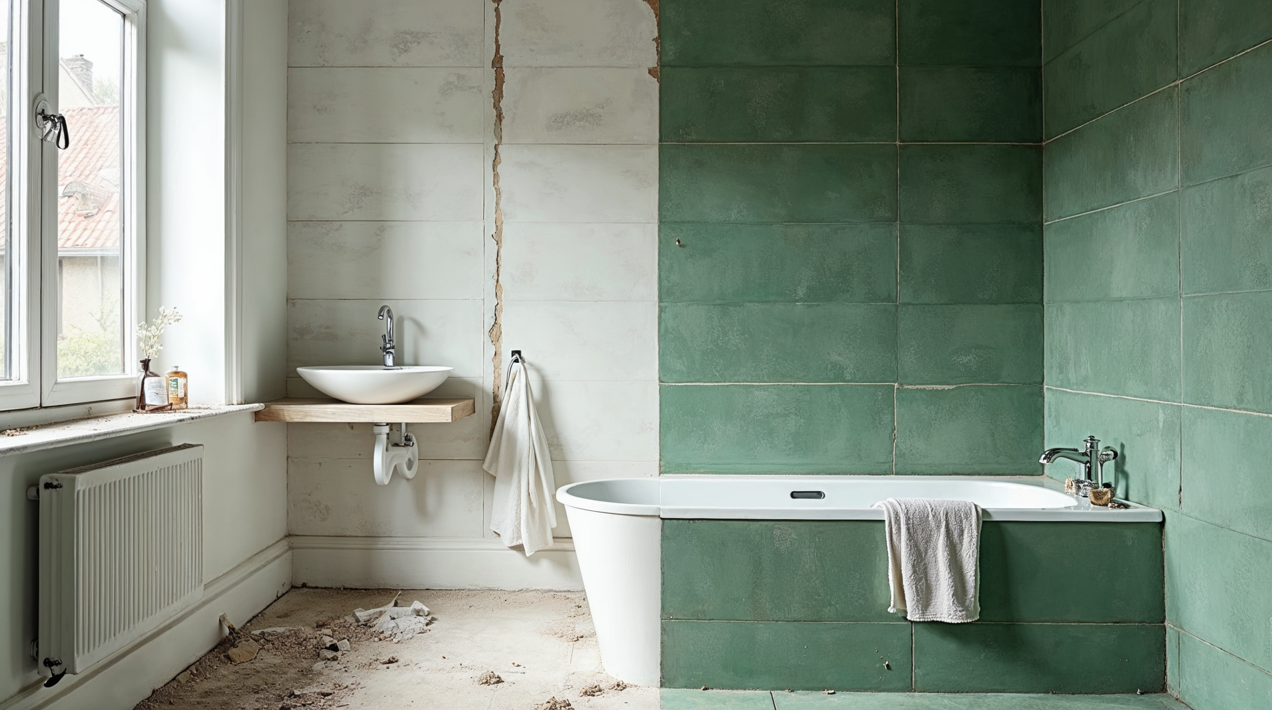 Badsanierung in einem Bremer Altbau mit neuen großformatigen Fliesen