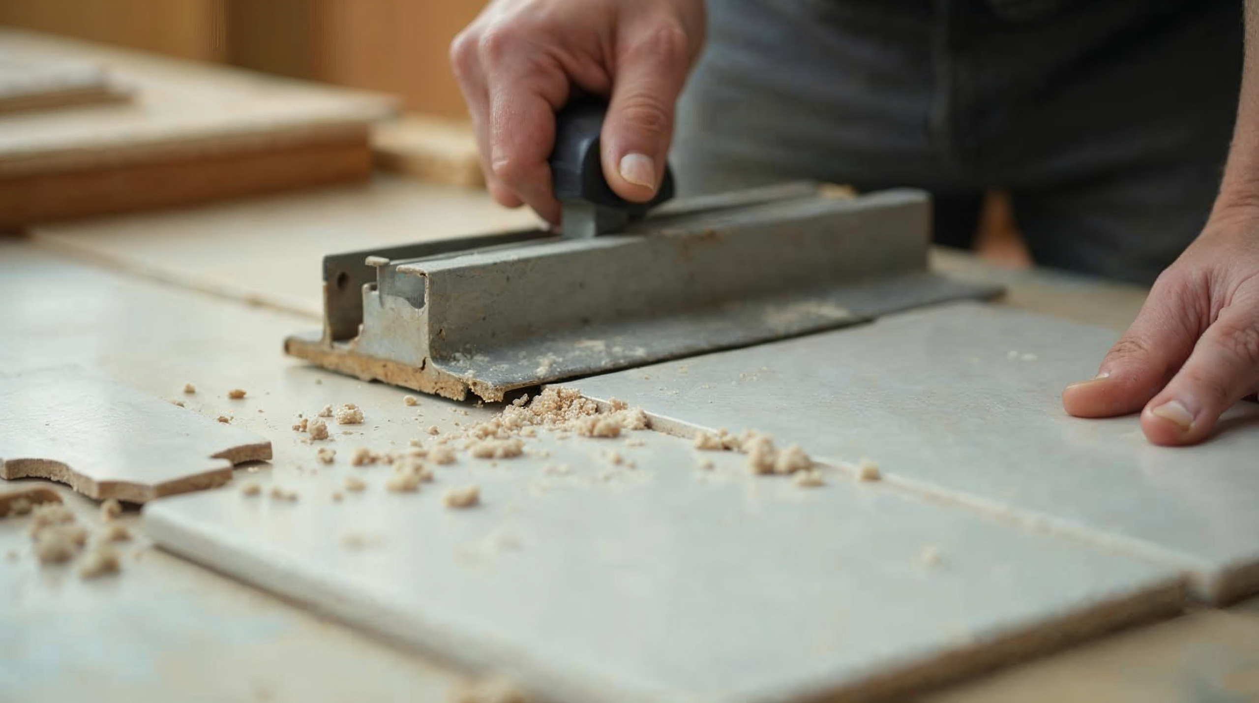 Fliesenzuschnitt mit sichtbarem Verschnitt am Rand