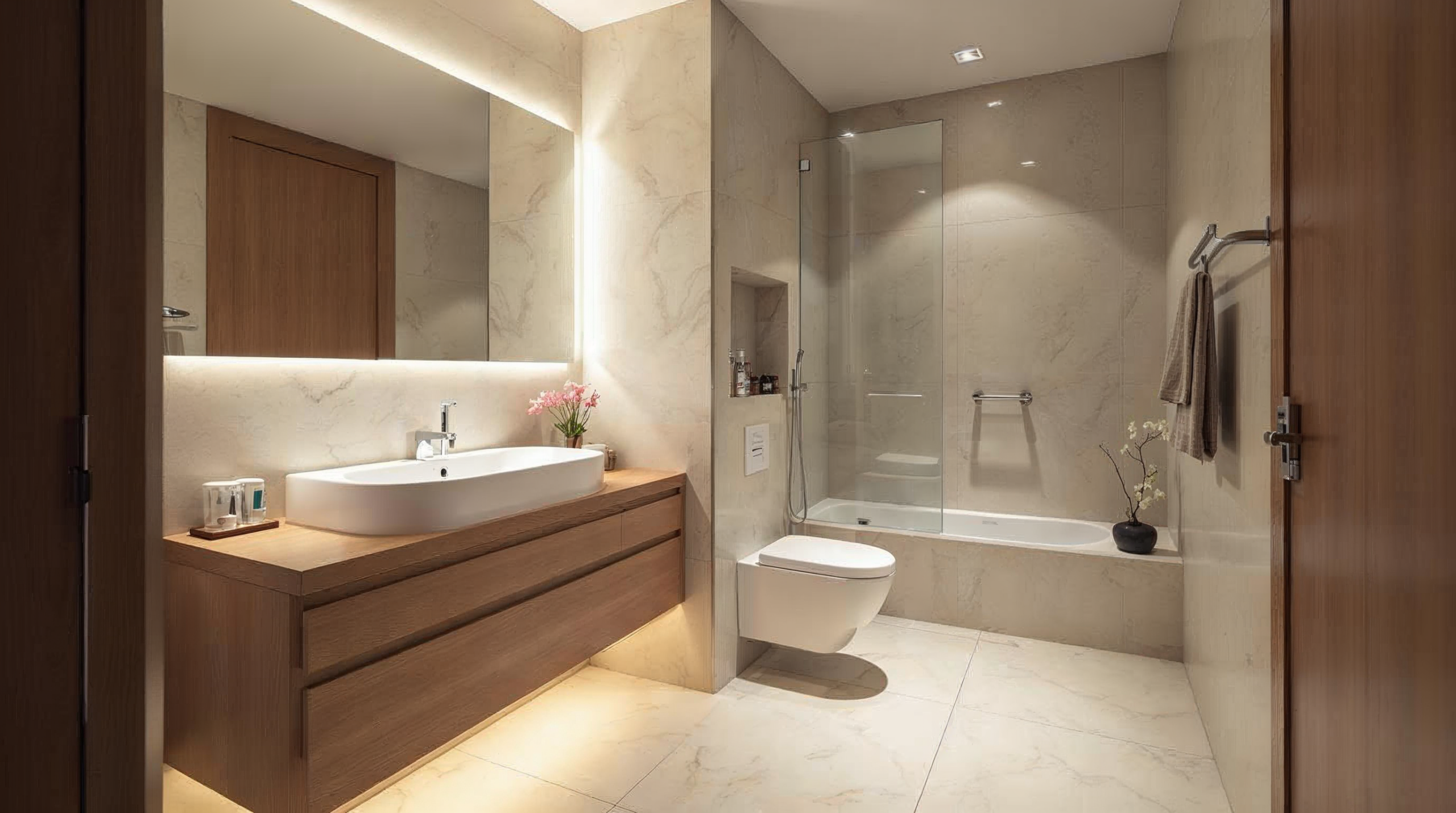 Kleines Bad mit durchdachter LED-Beleuchtung