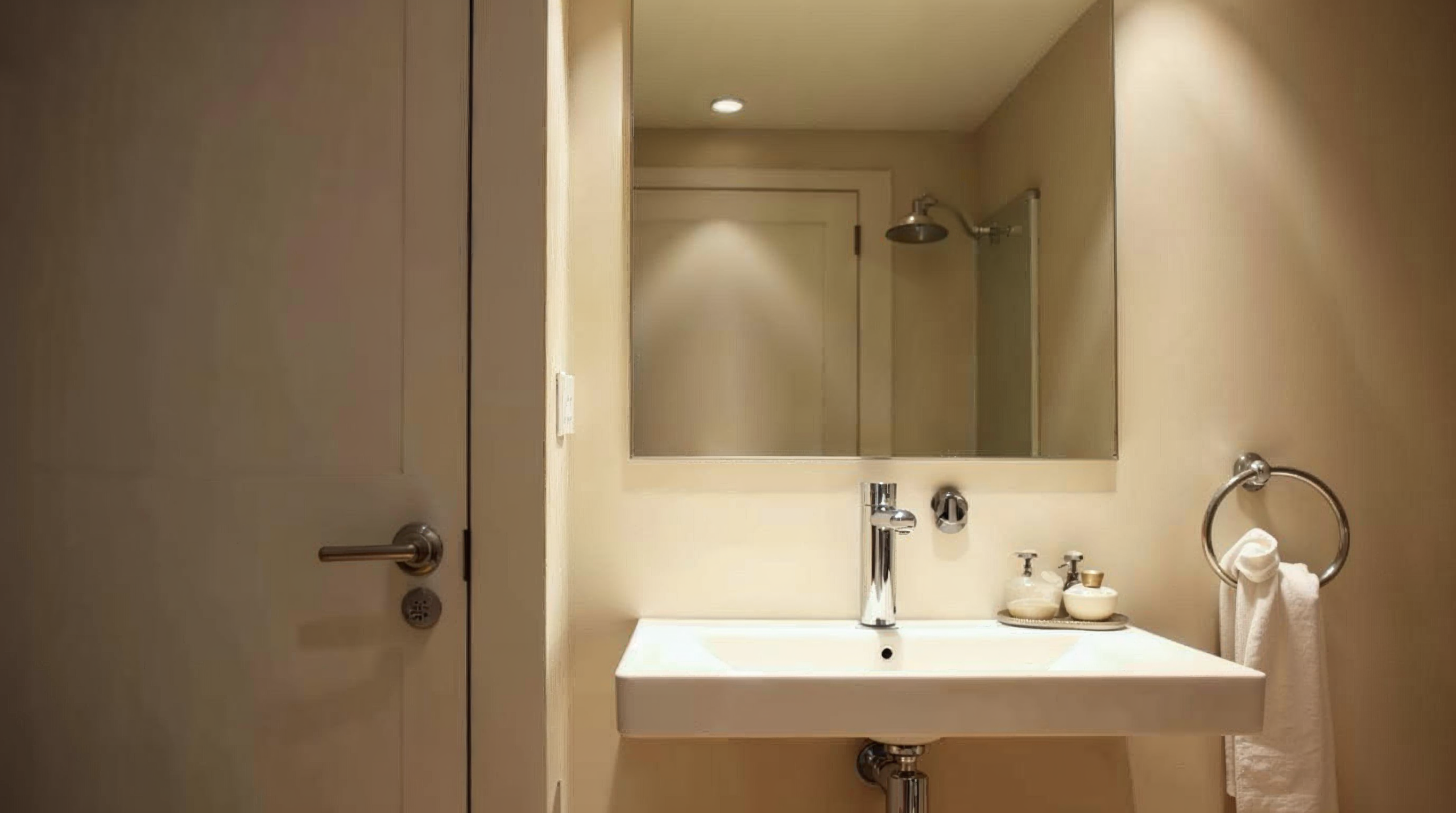 Grosser Wandspiegel im kleinen Bad für mehr Raumwirkung