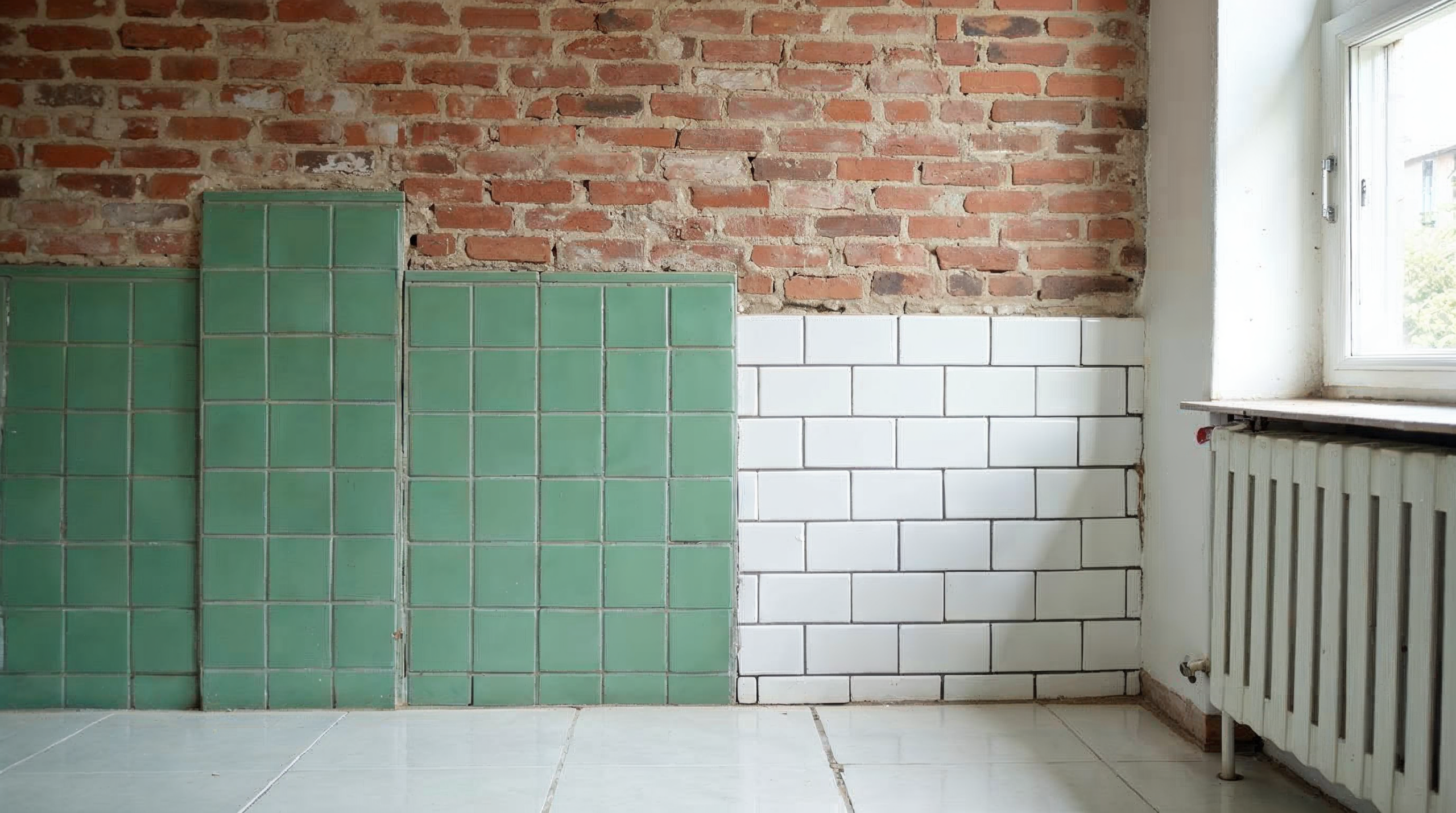 Altbau-Badezimmer-Sanierung in Bremen mit sichtbaren Leitungen und neuen Fliesen