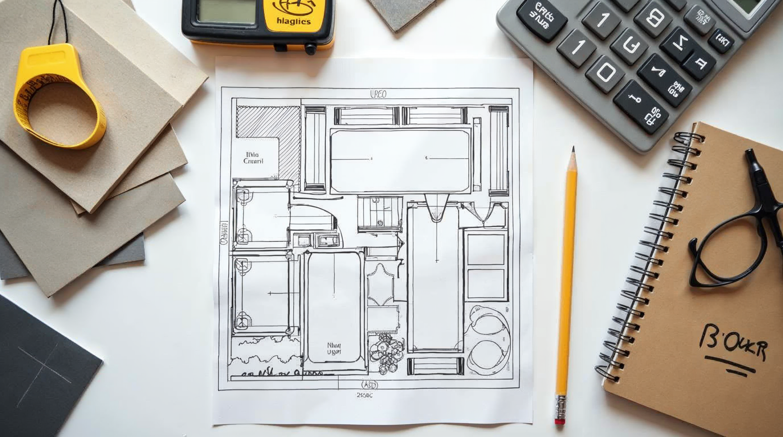 Badplanung mit Grundriss, Fliesenmustern und Budgetkalkulation